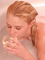 Drunk blonde teen girl Mary takes a bath in the bathtub and touches her naked body - 5